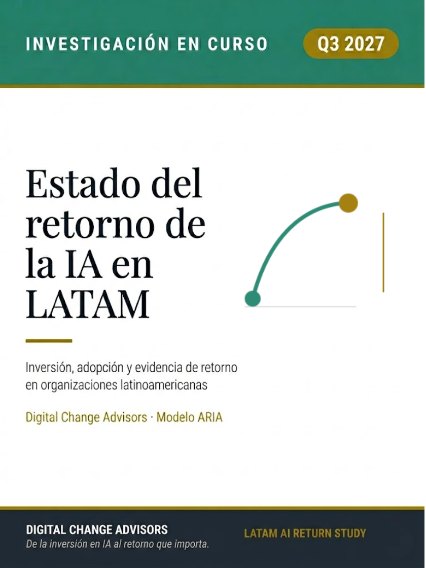 Portada del reporte Estado del retorno de la IA en LATAM — Digital Change Advisors · Modelo ARIA · Q3 2027